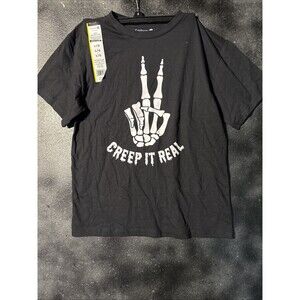 Kids L 10/12 T Shirt Skeleton Hand Peace Sign CREEP IT REAL, NEW Halloween